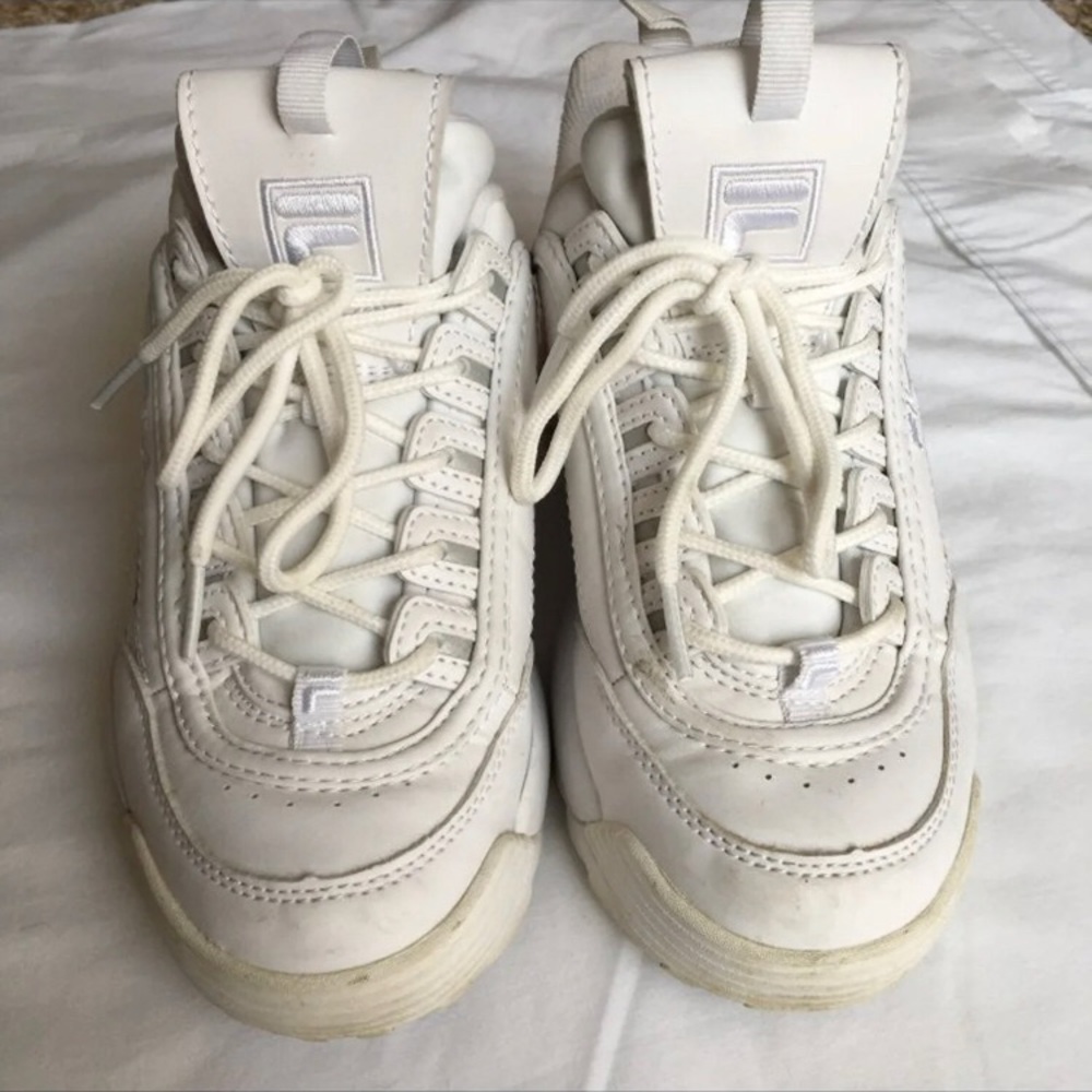 All White Fila Disruptor Chunky Shoes